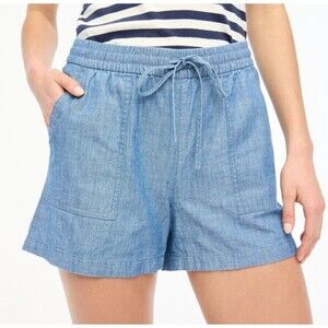 J Crew‎ Shorts Size XXS Blue Chambray Re-Imagined Cotton Drawstring Pockets